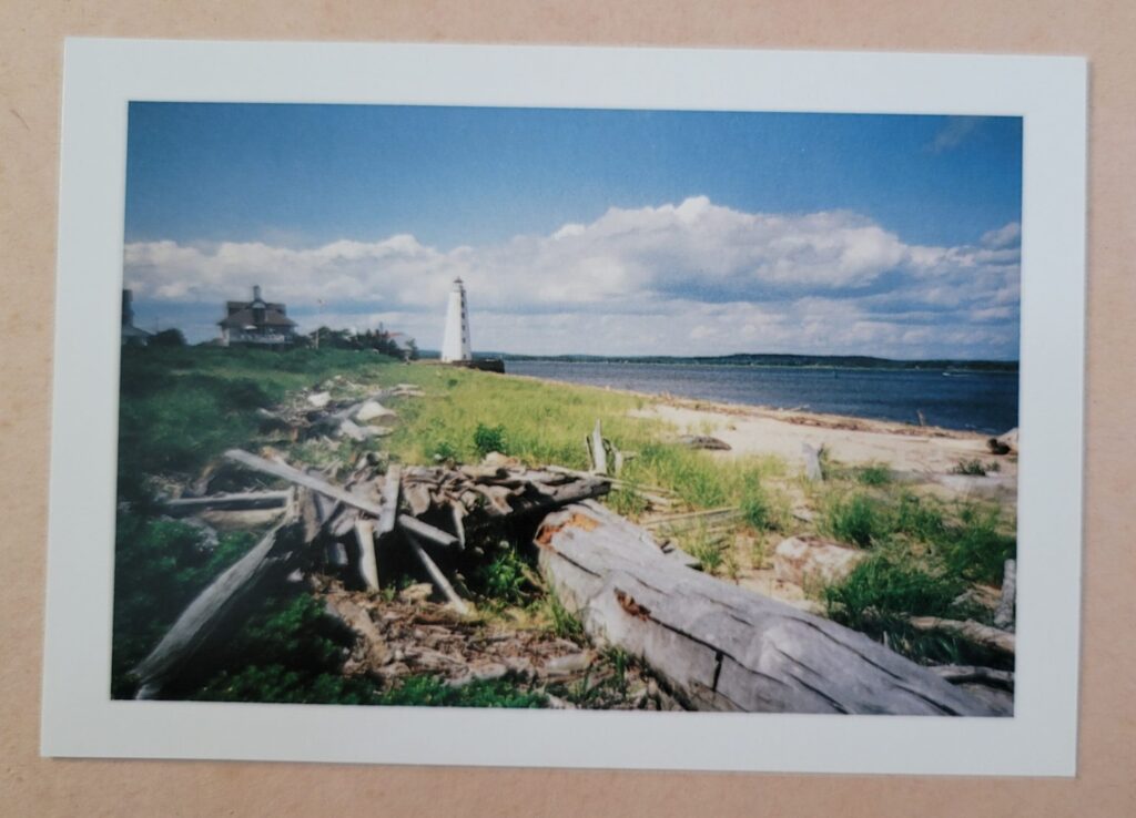 John E Melecsinsky (GIONNI) Photo Postcard 109. Lynde Neck Guardhouse Point, Inner Lighthouse and Driftwood. Old Saybrook, CT Aug 1992